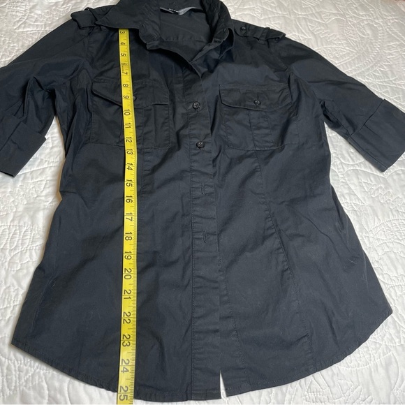 Norma Kamali Contrast Ribbed Button Down Shirt Short Sleeve Black Women's M - Picture 3 of 12